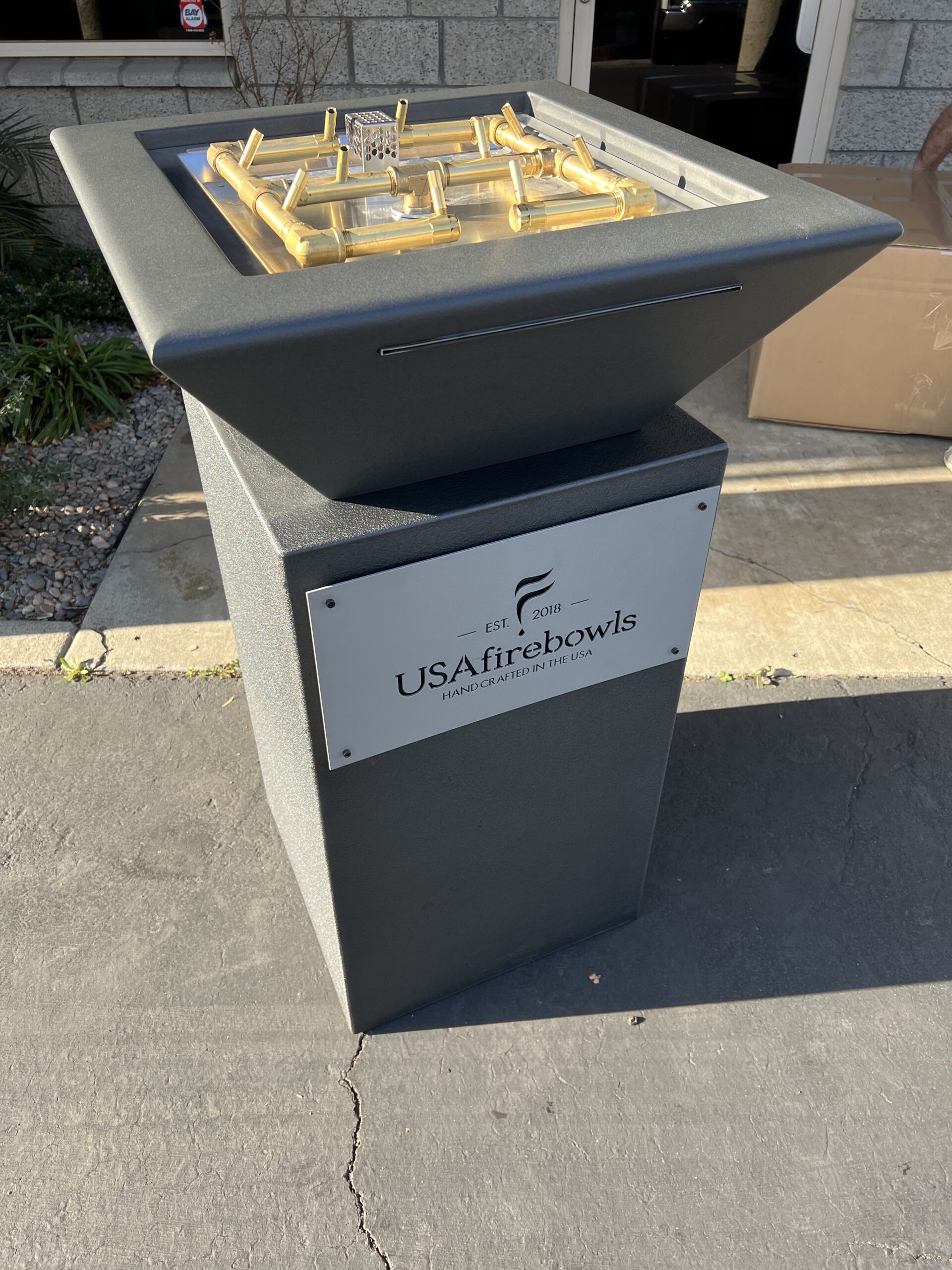 24-inch pool fire bowl with water feature and brass burner