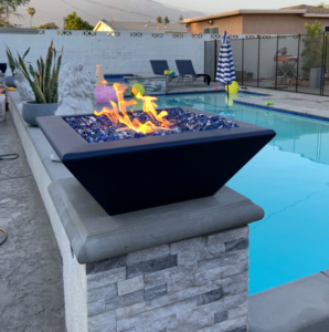 USA knife-edge fire bowl mounted on a pool