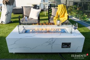 Carrara 60” Marble Porcelain Fire Table - Bianco White